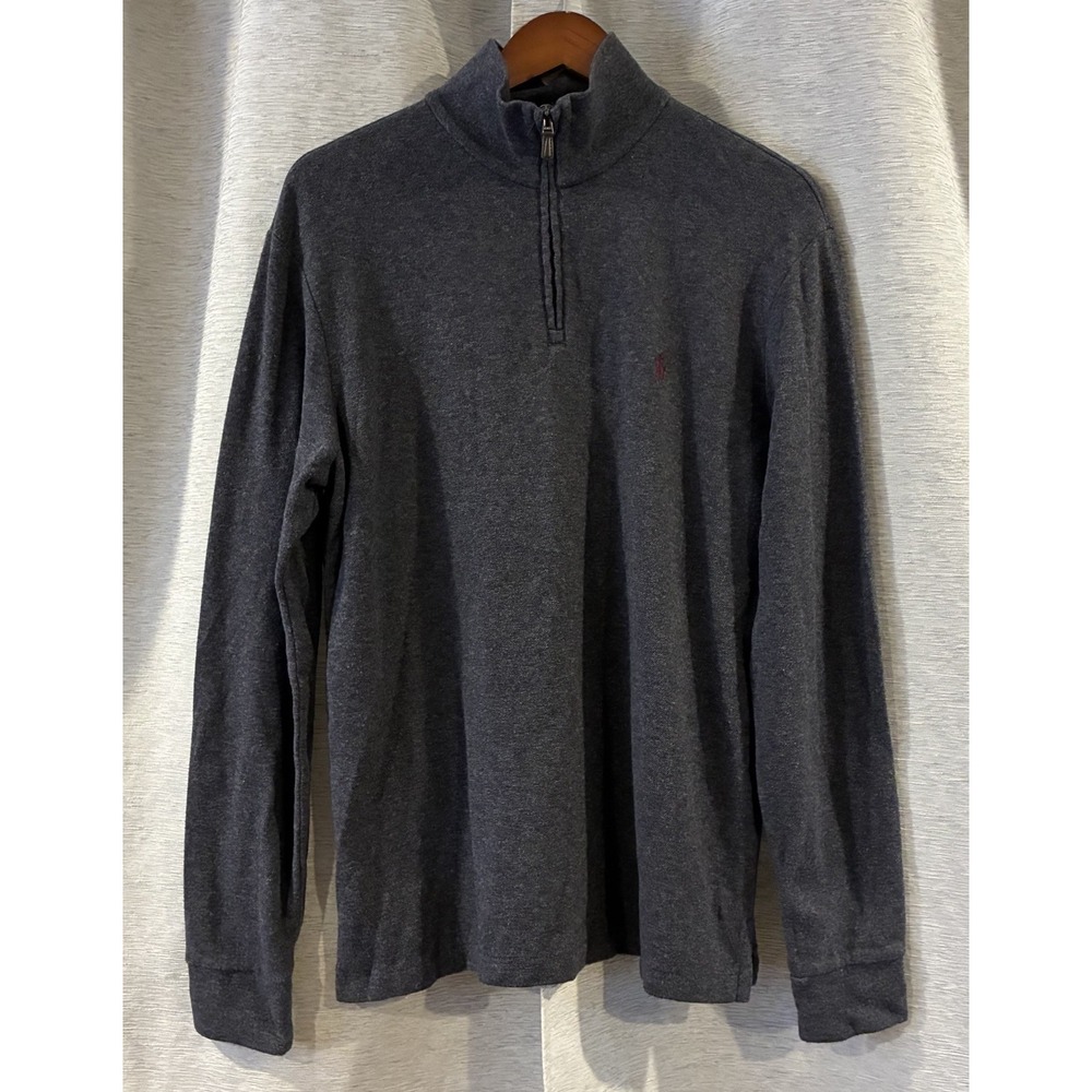 Polo Ralph Lauren Quarter 1/4 Zip Knit Gray Sweater Men Medium Red Pony Preppy